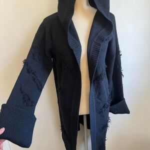 killstar midnight long distressed hooded cardigan grunge goth witchy size M